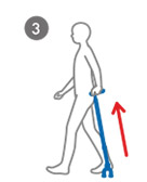 杖を後方についているときは、歩くスピードを推進する方向に働きます。