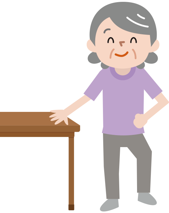 テーブルを使って運動をする女性のイラスト