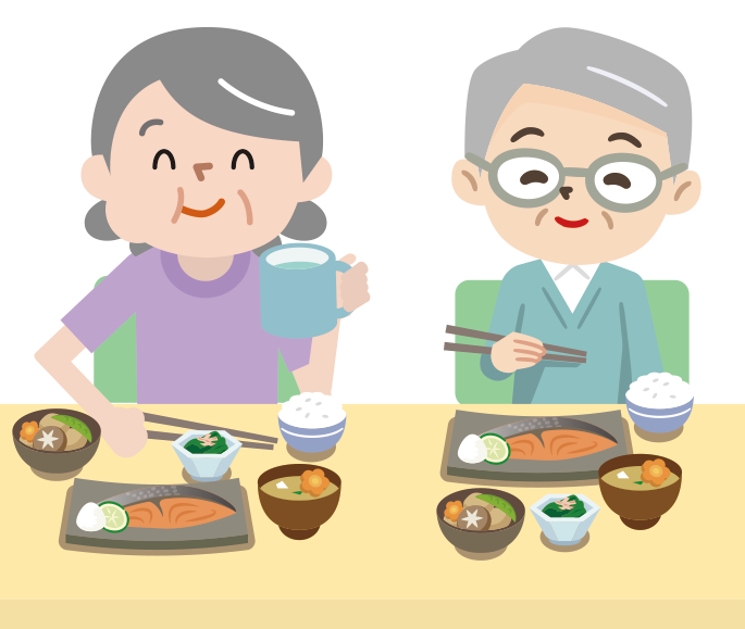 食事をする女性と男性のイラスト