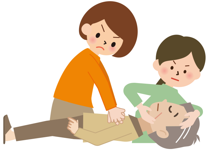 胸骨圧迫と人工呼吸を行う女性2人のイラスト