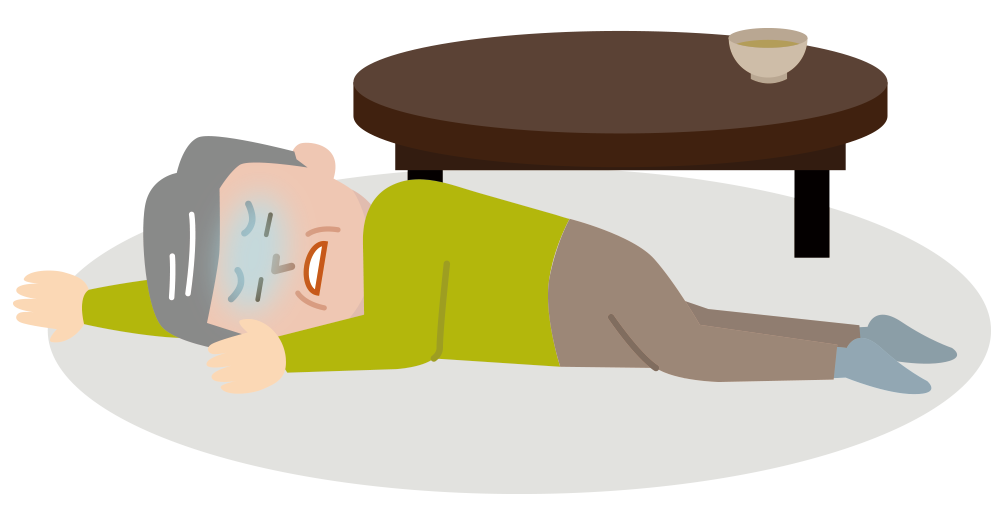 居間で倒れる男性のイラスト