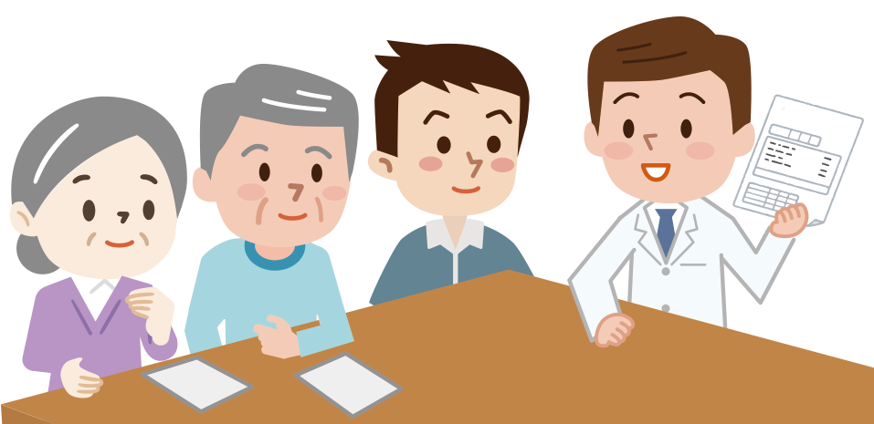 利用者の家族に説明する医師のイラスト