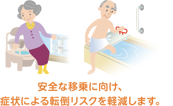 安全な移乗（いじょう）に向け、症状による転倒リスクを軽減します。