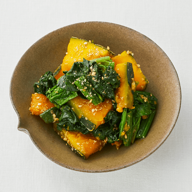 ほうれん草とかぼちゃのごま生姜和え