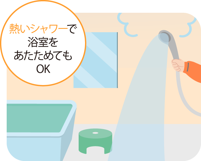 熱いシャワーで浴室をあたためてもOK