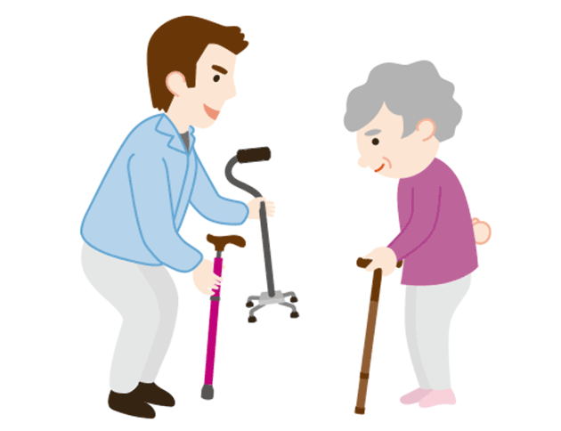 足元が不安なら、杖で支えを。