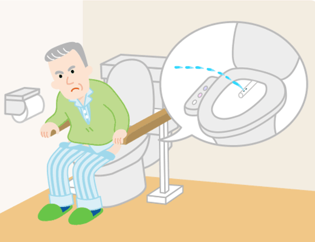 温水洗浄便座のシャワーで肛門まわりを刺激します。