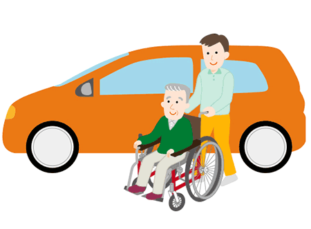 車椅子から自動車へののりうつりのイラスト