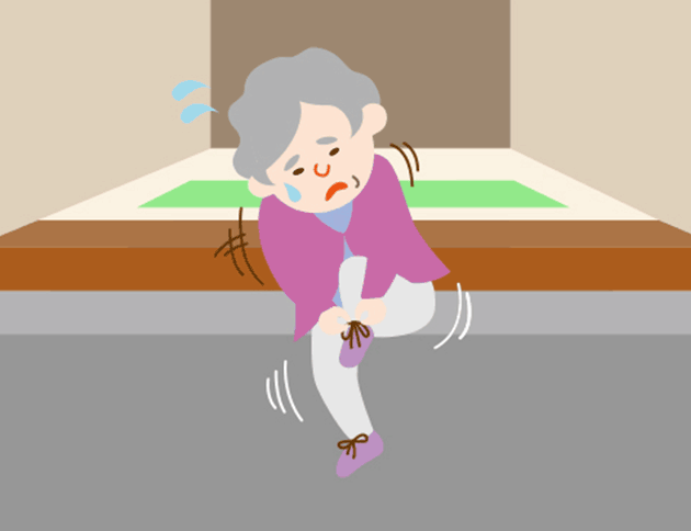 靴の脱ぎ履きは安定した姿勢で。