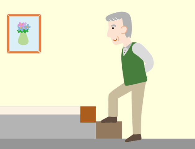 ステップをはさむことで上りおりをラクにします。