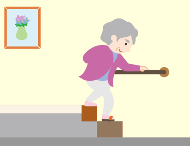 段差を乗り越えるとき、手すりがあると安定します。