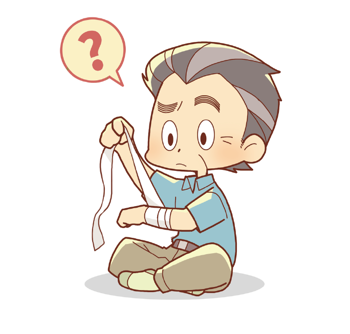 ケガの治療のために巻かれた包帯をケガしたことを忘れて自分で取ってしまいます。