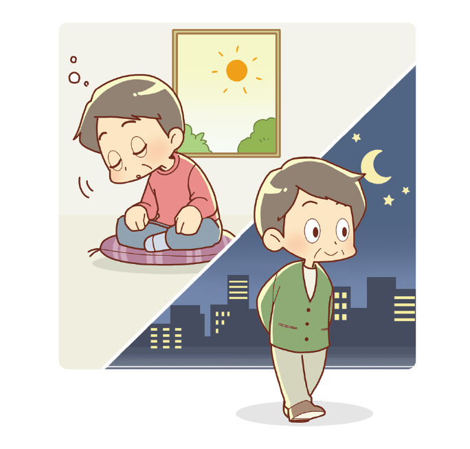 昼間はうとうと、夜は寝てくれずに起こされて困っています。