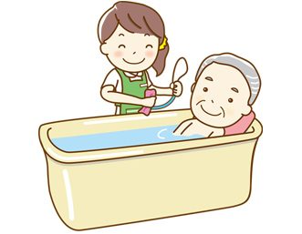入浴する人と介護する人のイラスト