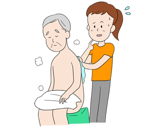 入浴する人と介護する人のイラスト