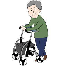 歩行車（ほこうしゃ）を使う人のイラスト
