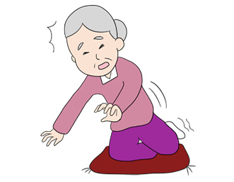 座布団からの立ち座りがつらい人のイラスト