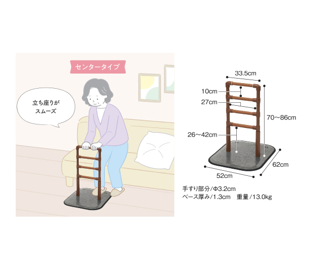 オリジナル置き型手すり DHRレールセンタータイプ
